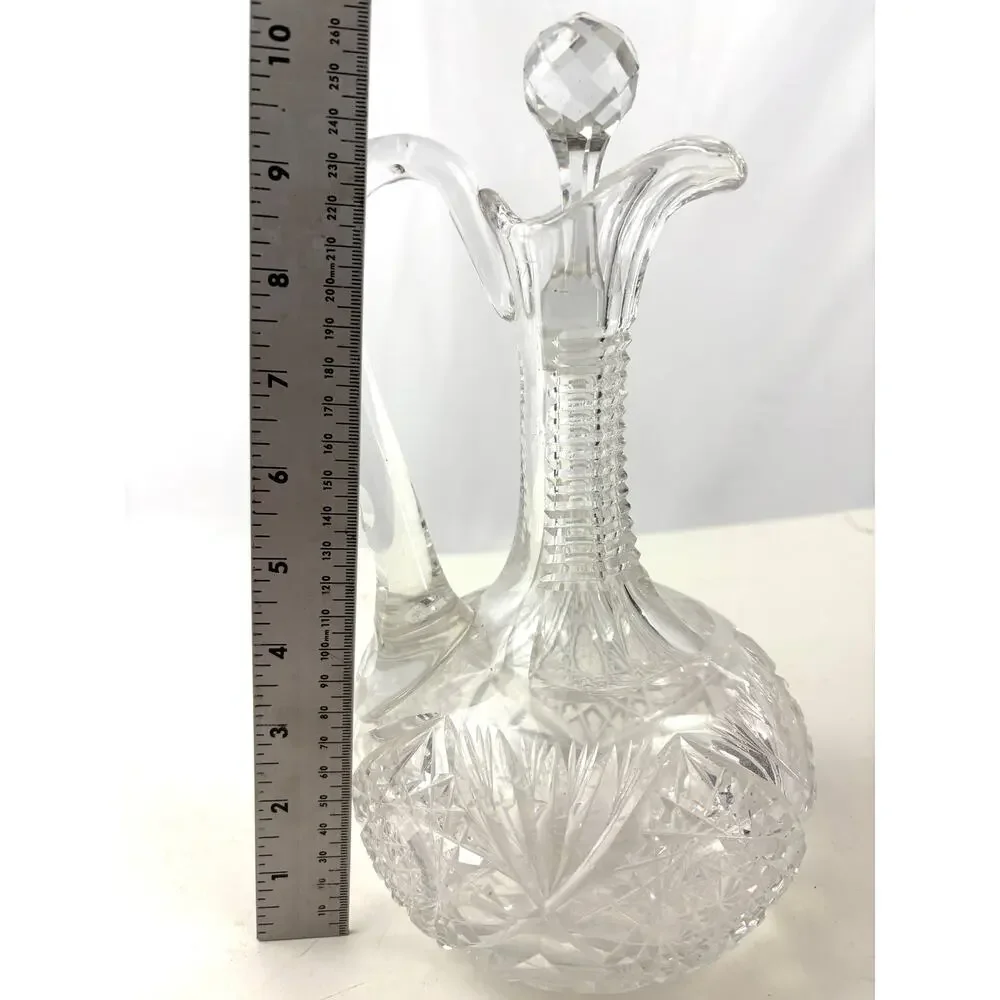 Antique Clear ABP Cut Glass Wine Decanter +‎ Stopper Cruet Stepped Ring Neck